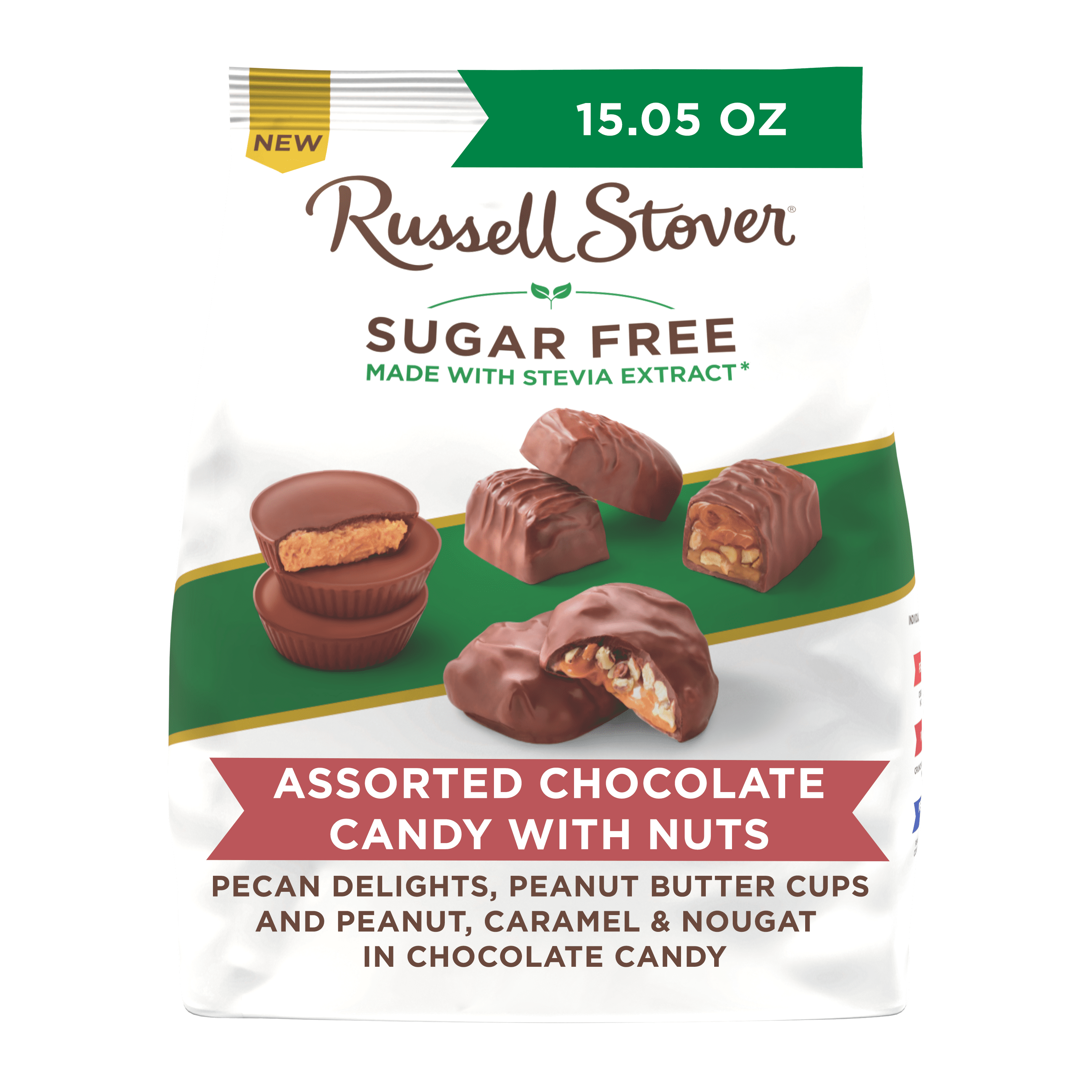 RUSSELL STOVER Sugar Free Assorted Chocolate Candy with Nuts Gusset, 15