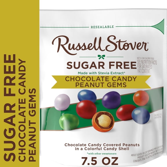 RUSSELL STOVER Sugar Free Chocolate Candy Coated Peanuts, 7.5 oz. bag