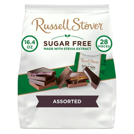 RUSSELL STOVER Sugar Free Chocolate Candy and Dark Chocolate Assorted Premium Filled Tiles, 16.4 oz. Bag (28 Pieces)