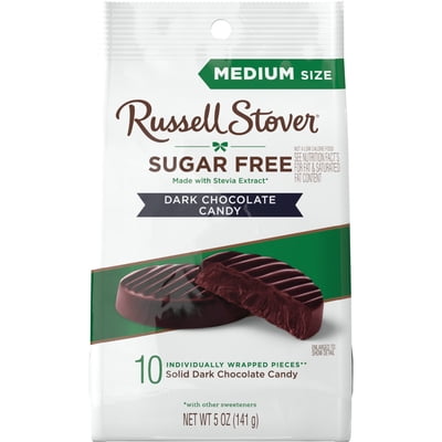 RUSSELL STOVER Sugar Free Dark Chocolate Medallions Candy, 5 oz. bag