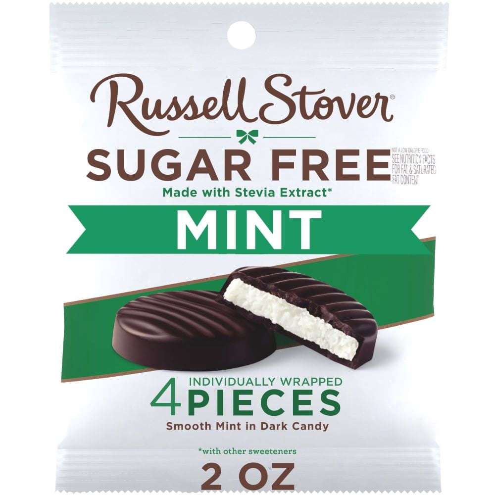 RUSSELL STOVER Sugar Free Dark Chocolate Mint Patties Candy, 2 oz bag - Pack of 2