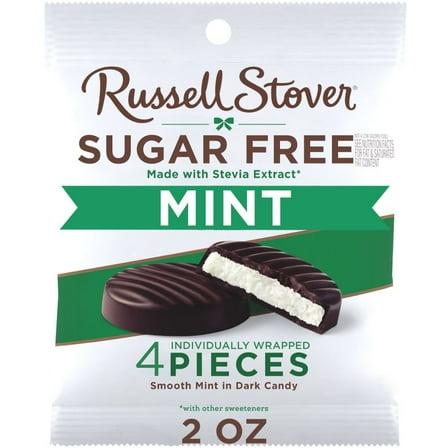 RUSSELL STOVER Sugar Free Dark Chocolate Mint Patties Candy, 2 oz bag - Pack of 3
