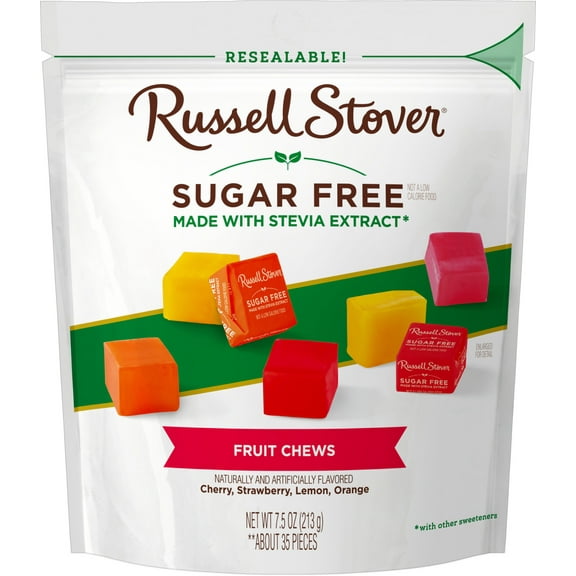 RUSSELL STOVER Sugar Free Fruit Chews Candy, 7.5 oz. bag