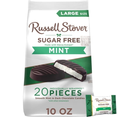 RUSSELL STOVER Sugar Free Dark Chocolate Mint Candy, 10 oz. bag