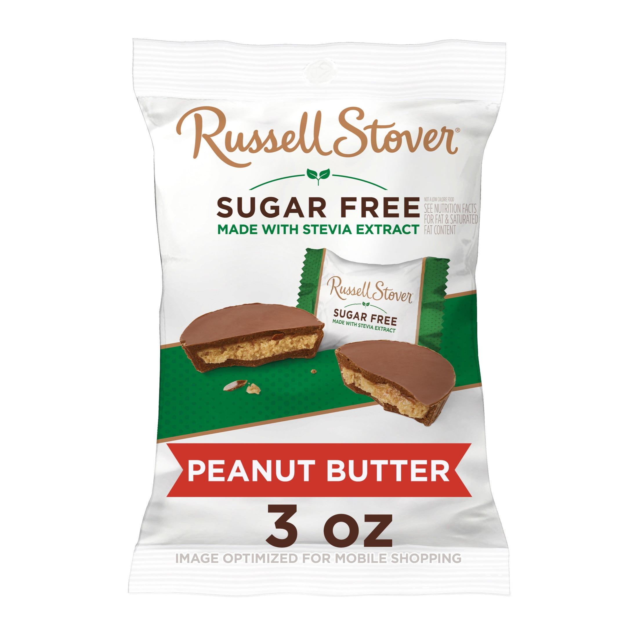 RUSSELL STOVER Sugar Free Peanut Butter Cup Chocolate Candy, 3 oz. bag ( 5 pieces)