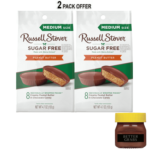 RUSSELL STOVER Sugar Free Peanut Butter Cup Chocolate Candy, 4.7 oz. bag, 8 Count