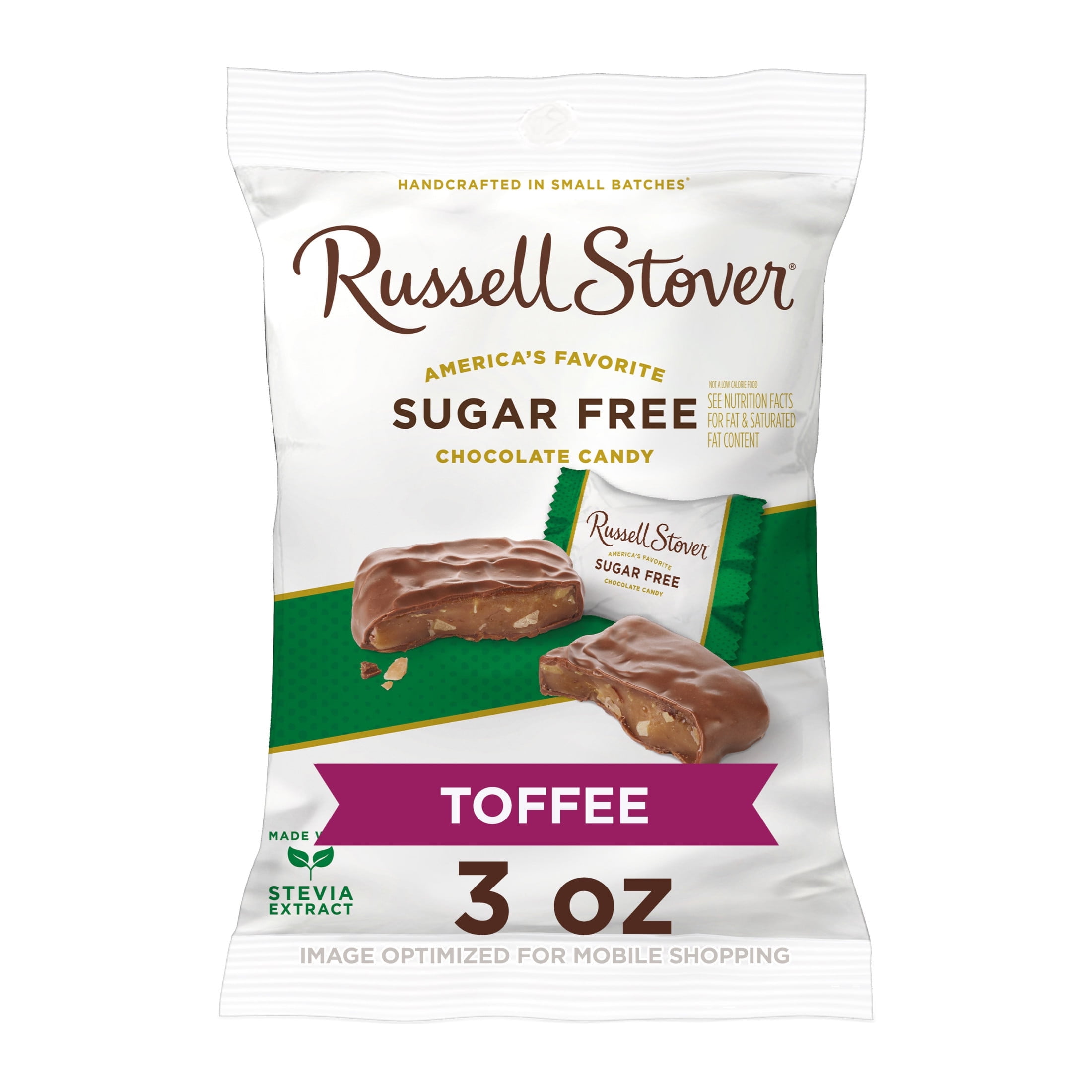RUSSELL STOVER Toffee Squares in Chocolate Candy Sugar Free 1PACK