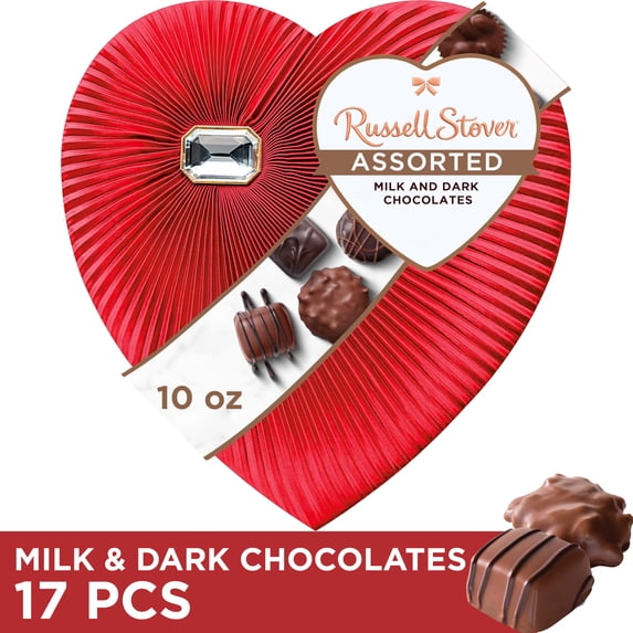 Russell Stover Diamond Brooch Heart Assorted Milk & Dark Chocolates, 10 oz. Valentine's Day Box
