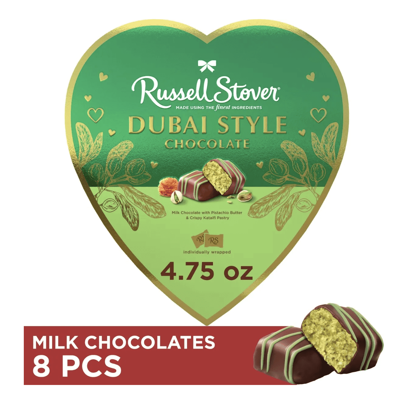 ひろしH4CBH 15% Dubaichocolate 2本 Russell Stover Dubai Style Chocolate Heart Gift Box, 8 Pieces