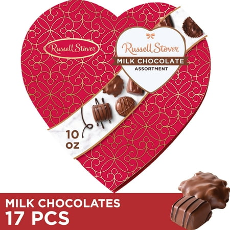Russell Stover Valentine's Day Plaid Heart Assorted Milk Chocolate Candy Gift Box, 10 oz.