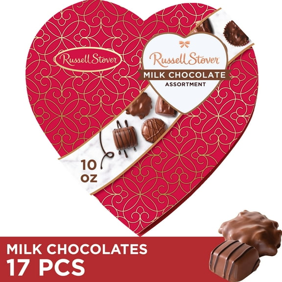Russell Stover Valentine's Day Plaid Heart Assorted Milk Chocolate Candy Gift Box, 10 oz.