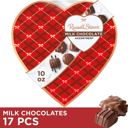 Russell Stover Valentine's Day Plaid Heart Assorted Milk Chocolate Candy Gift Box, 10 oz.
