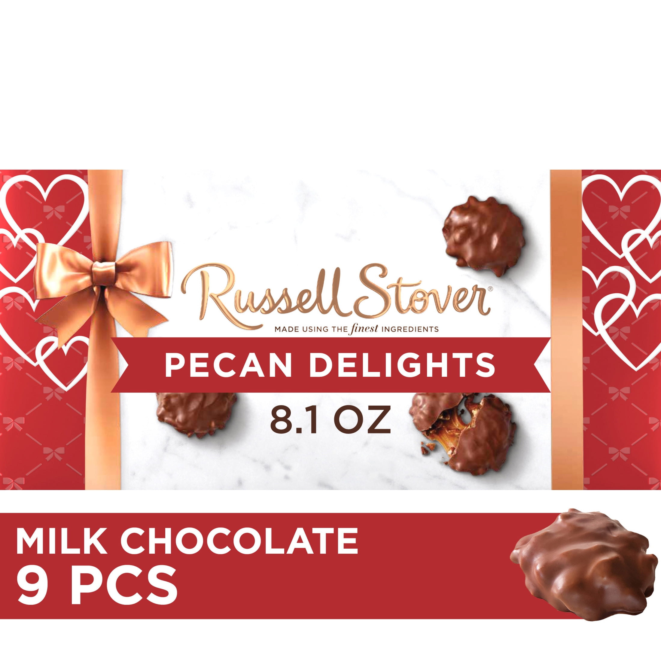 Russell Stover Valentine's Day Milk Chocolate Pecan Delights Candy Gift Box, 9.4 oz.