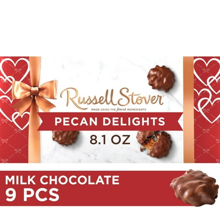 Russell Stover Valentine's Day Milk Chocolate Pecan Delights Candy Gift Box, 9.4 oz.