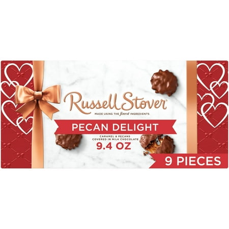 RUSSELL STOVER Valentine's Day Milk Chocolate Pecan Delights Gift Box, 9.4 oz. (9 pieces)