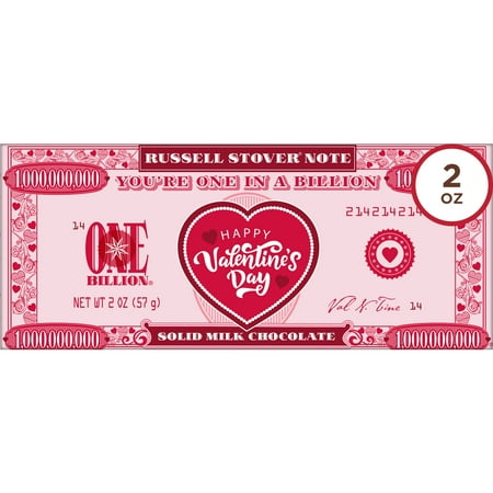 Russell Stover Valentine's Day One in a Billion Solid Milk Chocolate Money Candy Bar, 2 oz.
