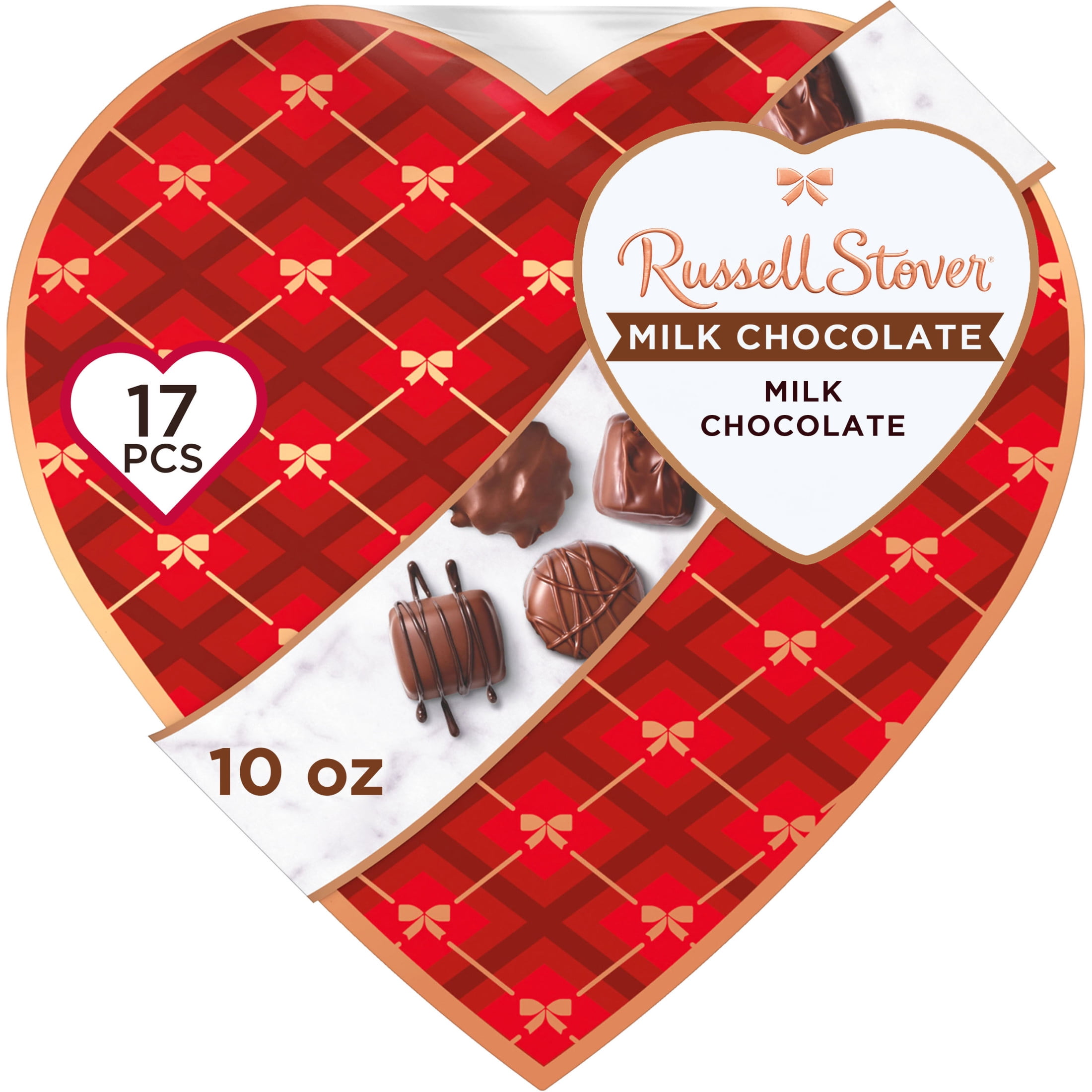 Russell Stover Valentine's Day Plaid Heart Assorted Milk Chocolate Candy Gift Box, 10 oz.