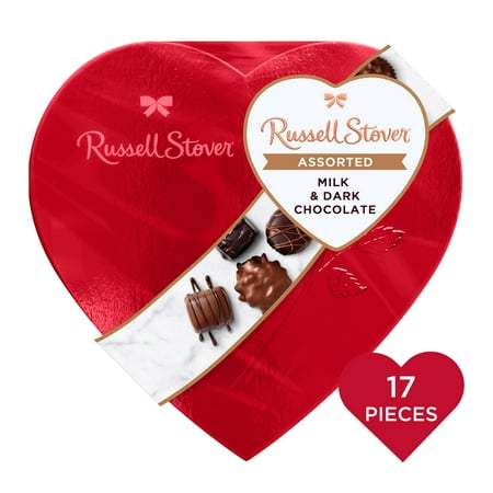 RUSSELL STOVER Valentine's Day Red Foil Heart Assorted Milk & Dark Chocolate Gift Box, 10 oz. (17 pieces)