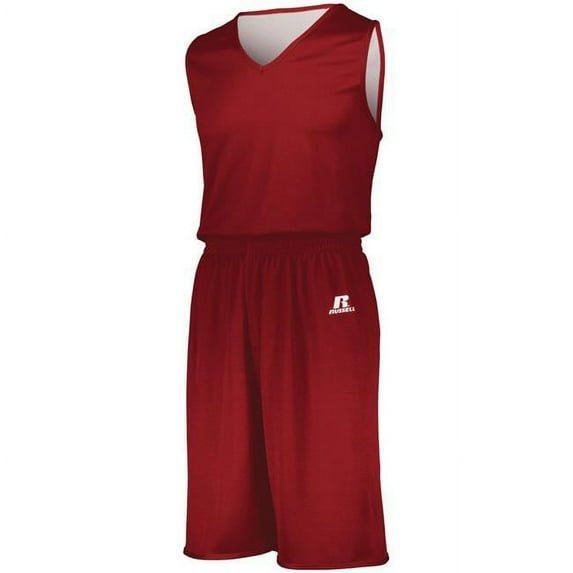 RUSSELL UNDIVIDED SOLID SINGLE PLY REVERSIBLE JERSEY, TRUE RED/WHITE, S