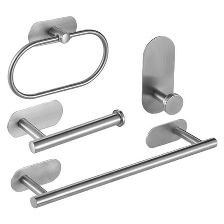RUST 4 Pieces Bathroom Hardware Set Towel Racks Heavy Duty Design Hardness and Wear Resistance Strong Glue Robe Hook Bathroom Hanger - Brushed