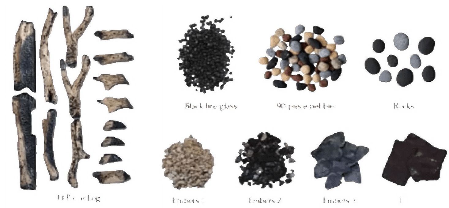 RUSTIC-14 Piece Log Set with Deluxe Media - logs. stones, pebbles, blk ...