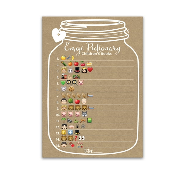 RUSTIC Mason Jars Baby Shower Game  25 Guests  Kraft Brown Mason Jar Emoticon Pictionary Children's Book Baby Shower Games, Unique Emoticons Games, Cute Gender Neutral Baby Shower Games G200-EMJ