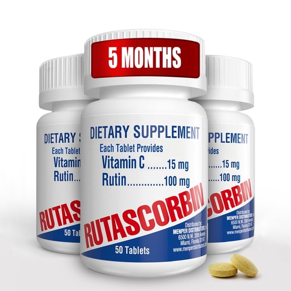 RUTASCORBIN Supplement 50 Tablets Vitamin C Complex for Circulation, Immunity & Vascular Health, (3 Pack)