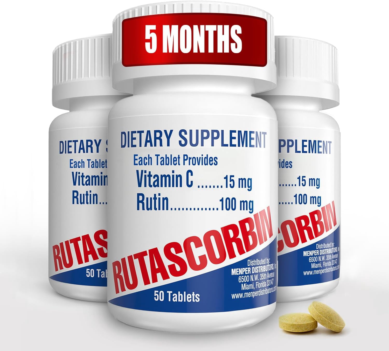 RUTASCORBIN Supplement 50 Tablets – Vitamin C Complex for Circulation, Immunity & Vascular Health, (3 Pack)