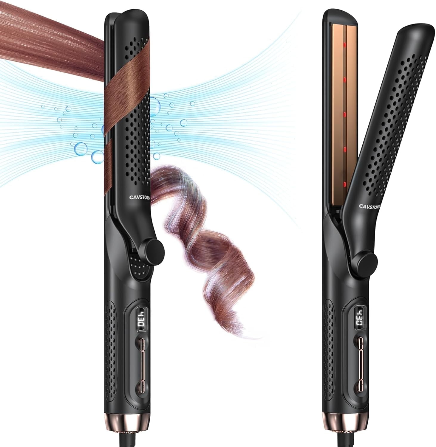 RUTAWZ 2-in-1 Curling Iron & Hair Straightener, 360 Airflow Styler Ionic Ceramic Styling Wand, Fast Heating, Black