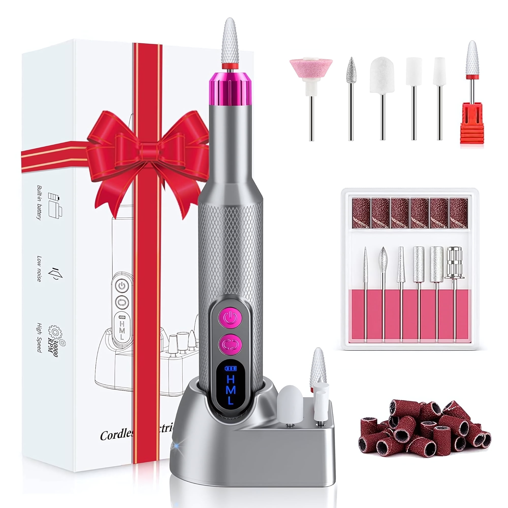 Electric Nail Drill Machine for Acrylic Nails, RUTAWZ Cordless Nail Drill Kit with Adjustable Speed, LED Display