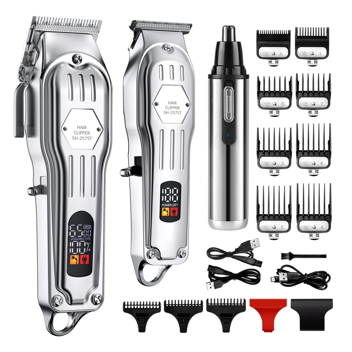 RUTAWZ Professional Hair Clippers for Men, Cordless Clippers & Trimmers Set with LCD Display, Beard & Nose Trimmer, Hair Cutting Kit