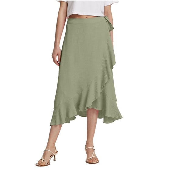 RUTAYY 2025 New Lace Up Long Skirt Irregular Wrapping Solid Color Skirt Women Summer Smocked Boho Pleated Skirts