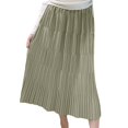 thumbnail image 1 of RUTAYY 2025 Spring Summer New Pleated Design Elastic High Waist Knee Length Mid-Length Skirt For Women Solid Color Casual Travel Skirts, 1 of 4