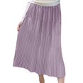 thumbnail image 1 of RUTAYY 2025 Spring Summer New Pleated Design Elastic High Waist Knee Length Mid-Length Skirt For Women Solid Color Flowy Swing Pleated Beach Skirts, 1 of 4