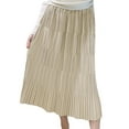 thumbnail image 1 of RUTAYY 2025 Spring Summer New Pleated Design Elastic High Waist Knee Length Mid-Length Skirt For Women Solid Color Smocked Boho Pleated Skirts, 1 of 4
