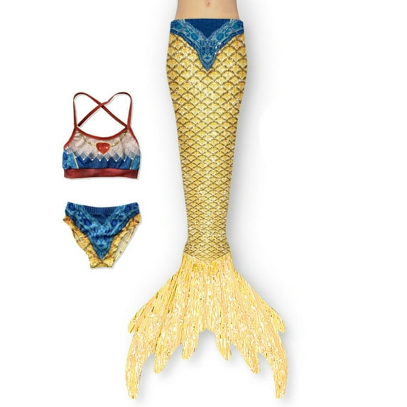RUTAYY 3PCS Girls Swimsuit Bathing Suits Bikini Gradient Colorful Fish Tail Set For Girls 3-9 Years Beach Vacation Tropical Swimwear Beachwear, 5-6 Years
