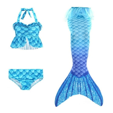 RUTAYY 3Pcs Girls Swimsuit For Swimming Bikini Bathing Suit Set Gradient Colorful Fish Tail Set Swim Clothing 4-13 Years Beach Vacation Boho Swimwear Beachwear, 4-5 Years