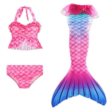 RUTAYY 3Pcs Girls Swimsuit For Swimming Bikini Bathing Suit Set Gradient Colorful Fish Tail Set Swim Clothing 4-13 Years Beach Vacation Resort Swimwear Beachwear, 8-9 Years
