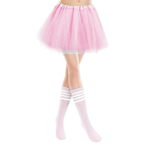RUTAYY Adult Women Carnival Tutu Skirt Set With Thigh High Socks Dance Performance Festival Solid Color Flowy Swing Pleated Beach Skirts
