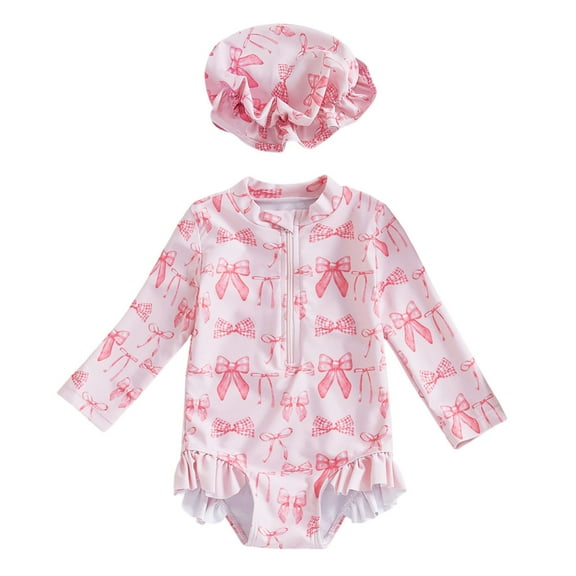 RUTAYY Baby Girl Swimsuit Baby Girls Long Sleeve Swimsuit Romper With Hat Bathing Suit Beach Rash Guard Pool Brazilian Swimwear Beachwear, 12-18 Months