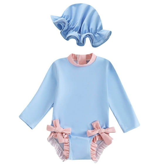 RUTAYY Baby Girl Swimsuit Baby Girls Long Sleeve Swimsuit Romper With Hat Bathing Suit Beach Rash Guard Pool Boho Swimwear Beachwear, 6-12 Months