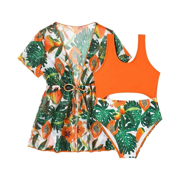 RUTAYY Baby Girls 3PCS Floral Swimsuit Set With Cover Up & Separable Swimwear Cartoon Toddler Swim Outfit For Beach & Pool Summer Boho Beachwear, 2-3 Years
