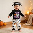 thumbnail image 1 of RUTAYY Baby Girls My 1St Boo Halloween 3 Piece Outfit Long Sleeve Romper Spider Pumpkin Print Jogger Pants Spider Hat Set Black, 1 of 7