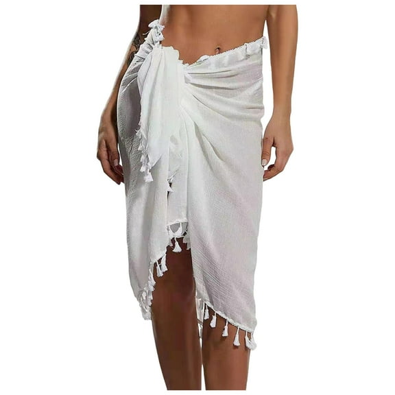 RUTAYY Beach Skirt Coverup Wrap Bikini Women Swimwear Tassels Shawl Sunscreen Swimsuit Skirt Solid Color Flowy Swing Pleated Beach Skirts