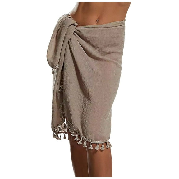RUTAYY Beach Skirt Coverup Wrap Bikini Women Swimwear Tassels Shawl Sunscreen Swimsuit Skirt Solid Color Flowy Swing Skirts