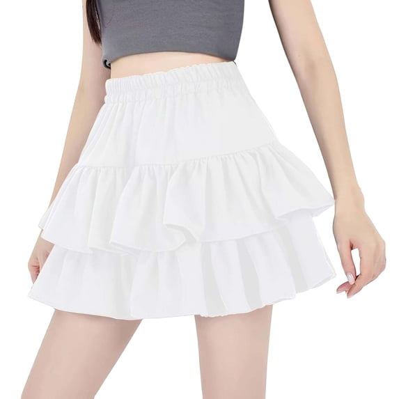 RUTAYY Black Mini Skirt High Waisted Ruffle Skirt Black Skirt Short Skirts For Women Black Skirt Frilly Skirt For Summer Autumn Solid Color Flowy Swing Pleated Beach Skirts