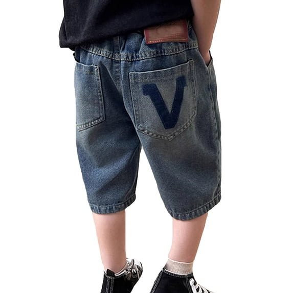 RUTAYY Boy Sweatpants Elastic Waist Wide Leg Loose Sev En Eighths Jeans With Pockets Classic Style, Blue, 3-4 Years