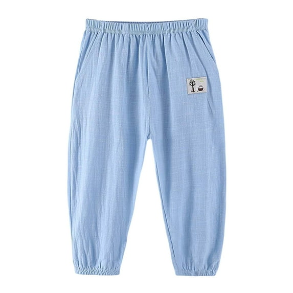 RUTAYY Boy Sweatpants Linen With Elastic Waist Long Skin Friendly Classic Style, Light Blue, 9-10 Years