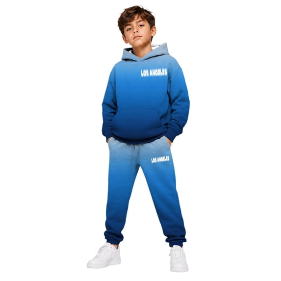 RUTAYY Boys 2 Piece Clothing Set Letter Graphic Long Sleeve Pullover Hoodie Elastic Waist Sweatpants Street Wear, Blue