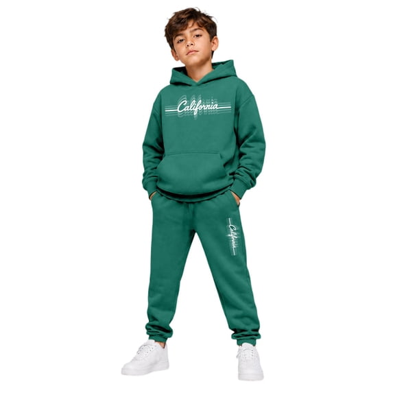 RUTAYY Boys 2 Piece Clothing Set Letter Graphic Long Sleeve Pullover Hoodie Elastic Waist Sweatpants Street Wear, Dark Green